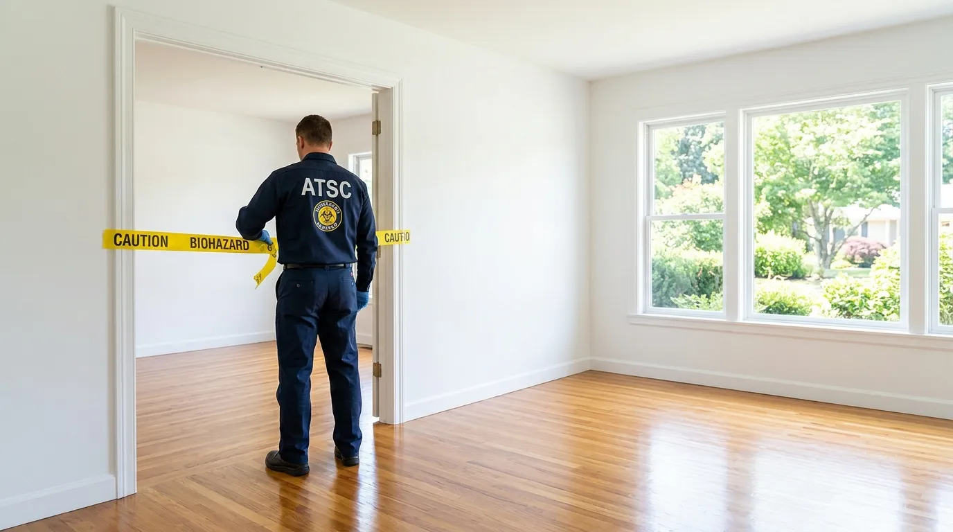 Certified biohazard cleanup crew performing Decomposition Cleanup in Affton
